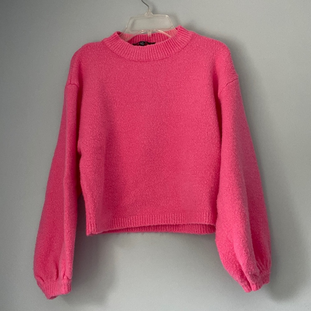 Lulus Neon Pink Balloon Sleeve Sweater Top Size XS